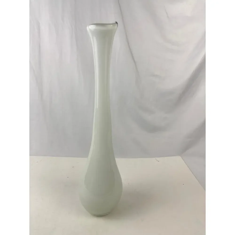 Vintage Mid-Century Modern‎ Hand Blown Glass Vase Black & White 17.5